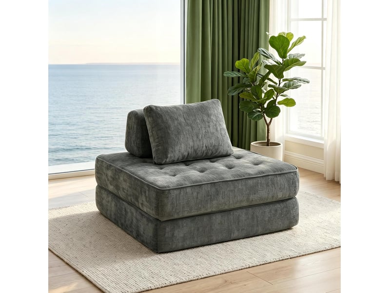 Fauteuil convertible 1 place gris en tissu, 2 en 1, dossier et coussin inclus, assise moelleuse pour petit espace - Conforama B
