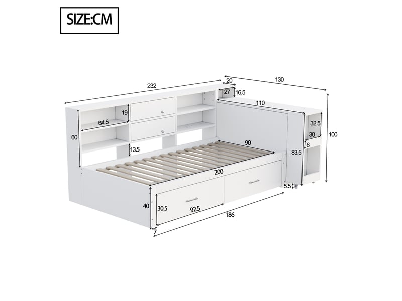  Lit avec rangement 90x200cm coloris blanc bois massif lit enfant blanc - Conforama C