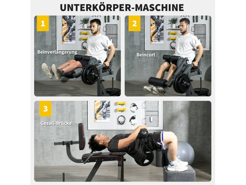 Appareil de musculation jambes à disques 100x90x105 cm – gris – extension, flexion et pont fessier - Conforama D