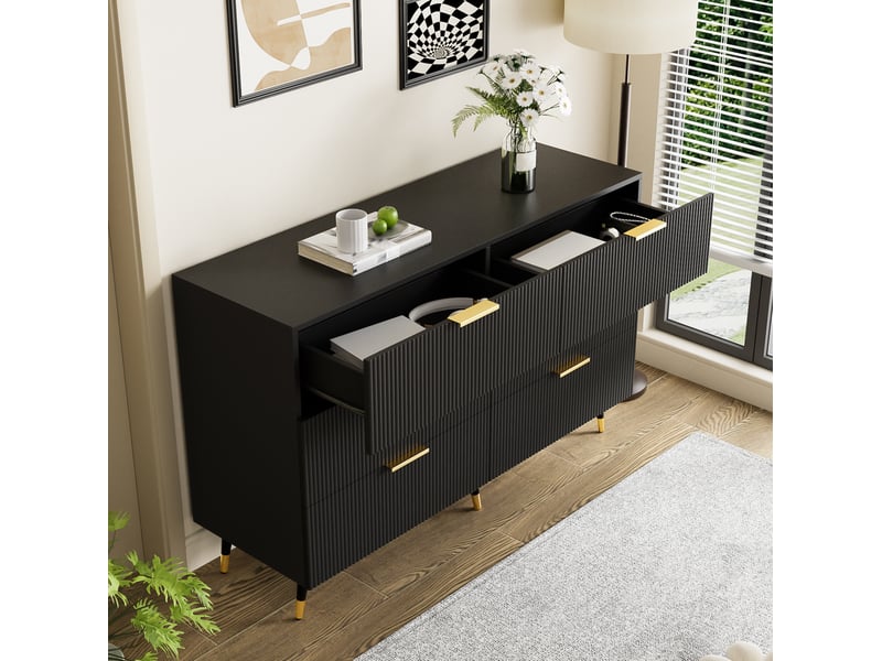 Commode 120x40x77cm, chiffonier avec 6 tiroirs de rangement, meuble salon, aggloméré, noir - Conforama W