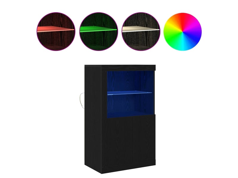  Buffet led, meuble de rangement salon 60,5 x 37 x 100 cm bois d'ingénierie chêne noir  - Conforama D