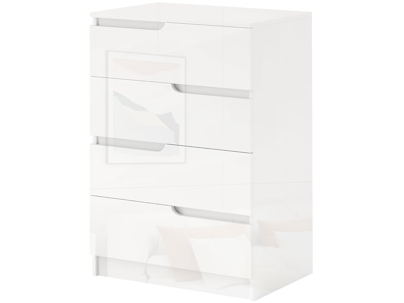  Commode moderne et minimaliste à 4 tiroirs en bois, 60 x 40 x 85 cm, blanc brillant  - Conforama B