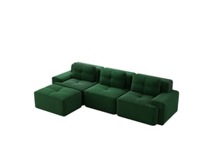 Canapé modulable d'angle en l,293x177x69cm,canapé 3 places sans structure avec 1 pouf,en velours côtel,rembourrage haute densité 32d - vert
