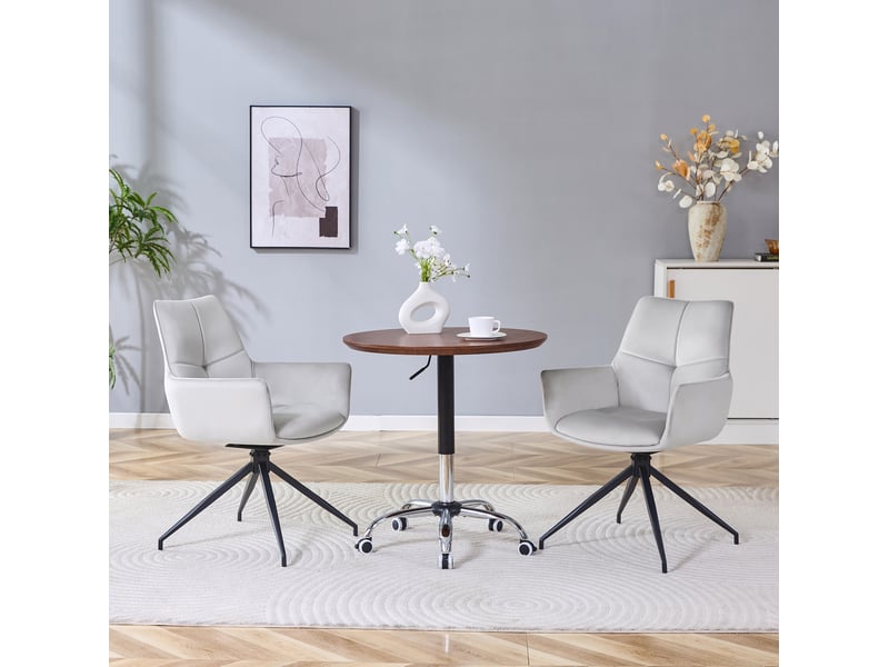  Lot de 2 chaise rotative 360°, chaise de salle à manger, accoudoirs, dossier confort, gris clair+noir, métal, tissu  - Conforama B