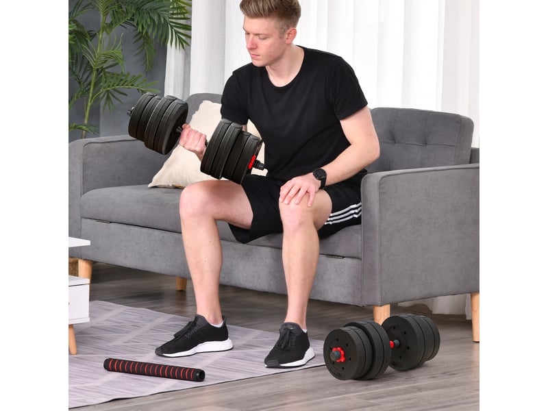  Haltères réglables 4 en 1 de 30 kg avec barres de connexion et poignées antidérapantes pour salle de sport à domicile, noires  - Conforama C