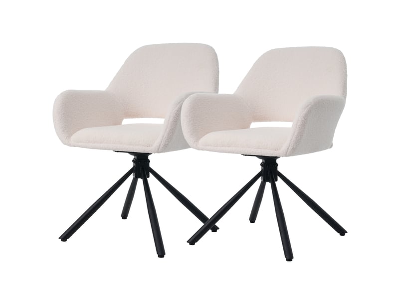  Lot de 2 chaises de salle à manger pivotantes avec accoudoirs en tissu sherpa blanc  - Conforama A