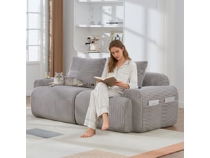 Canapé droit fixe <strong>MERAX</strong> <strong></strong> 2 places Velours côtelé gris