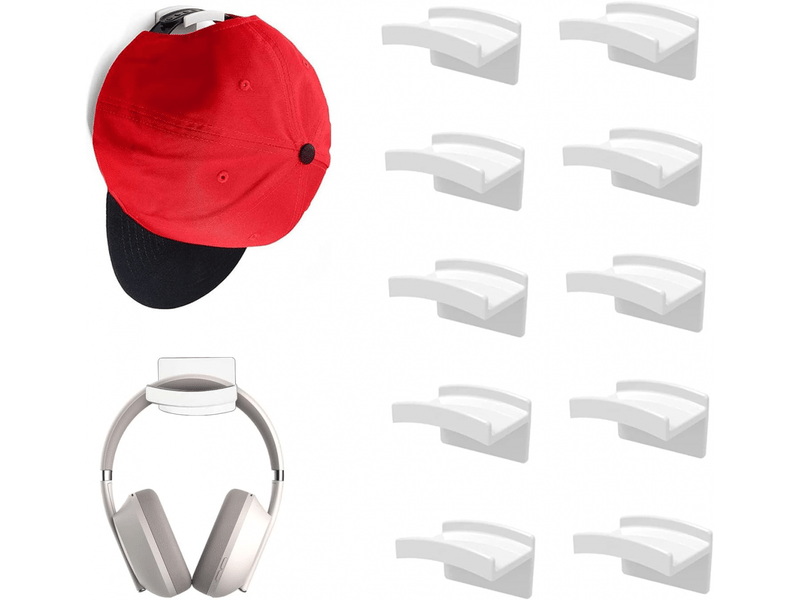  Blanc - 10 porte-chapeaux, suspension murale de casquettes de baseball, porte-chapeau collé, porte-serviette pour chapeau, organisateur de porte, pièc  - Conforama A