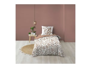Douceur d'intérieur – housse de couette 140 x 200 cm 100 % coton 57 fils – motif végétal mocha – avec taie 63 x 63 cm – lavable en machine