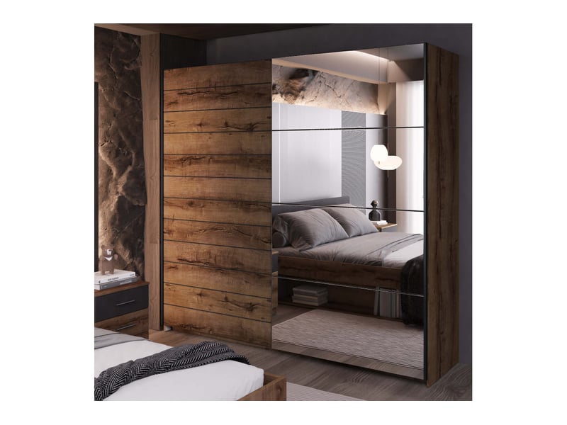  Armoire orion 2 portes avec miroir 220 cm - chêne foncé ORION - Conforama C