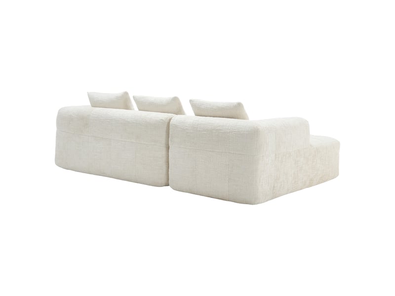  Canapé d’angle l 3 places chenille beige avec méridienne accoudoirs 3 coussins poche latérale sans montage  - Conforama D
