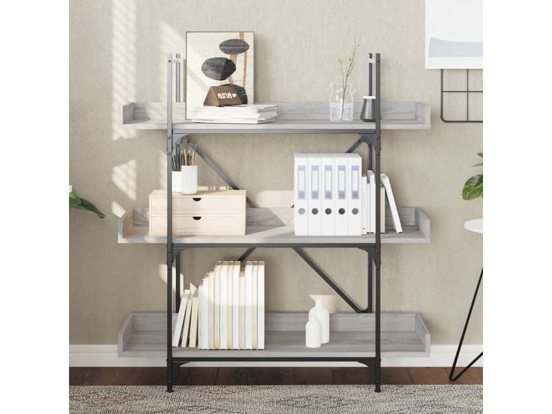  Bibliothèque à 3 niveaux, armoire à livres sonoma gris 100x33x108,5 cm  - Conforama C