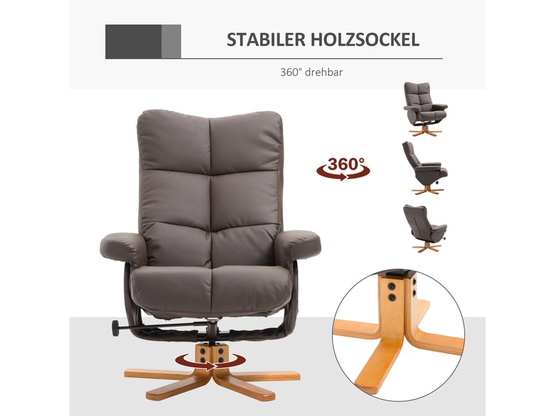  Fauteuil relax pivotant 360° avec repose-pied et rangement, dossier inclinable, simili cuir  - Conforama C