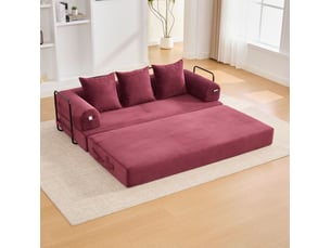 Canapé droit compressé convertible OKWISH 3 places Velours côtelé rouge