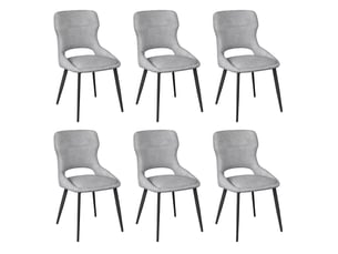 Lot de 6 chaises de salle à manger en chenille grise avec dossier ajouré evryae