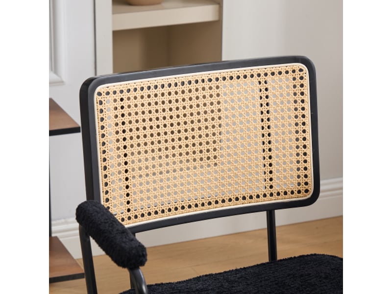  Chaise de bureau vintage en rotin avec roulettes – assise chenille, pivotante et réglable, cadre bois noir  - Conforama D