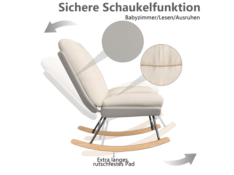  Fauteuil à bascule 5 positions – fauteuil à bascule inclinable  –  housses amovibles – accoudoirs confortables – lin beige – 62x90.5x100 cm  - Conforama E