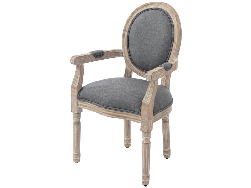  Chaise de salle à manger chaise de salon médaillon style louis xvi bois massif patiné sculpté tissu lin gris  - Conforama B