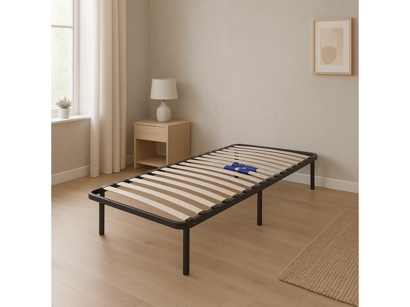 Marion - sommier noir cadre a lattes renforcé et soutien réglable + pieds 70x190 x 29 cm en metal - montage rapide et facile - epaisseur du metal +- 1,2 mm 17 lattes en 9mm CADRE A LATTE MARION - Conforama B