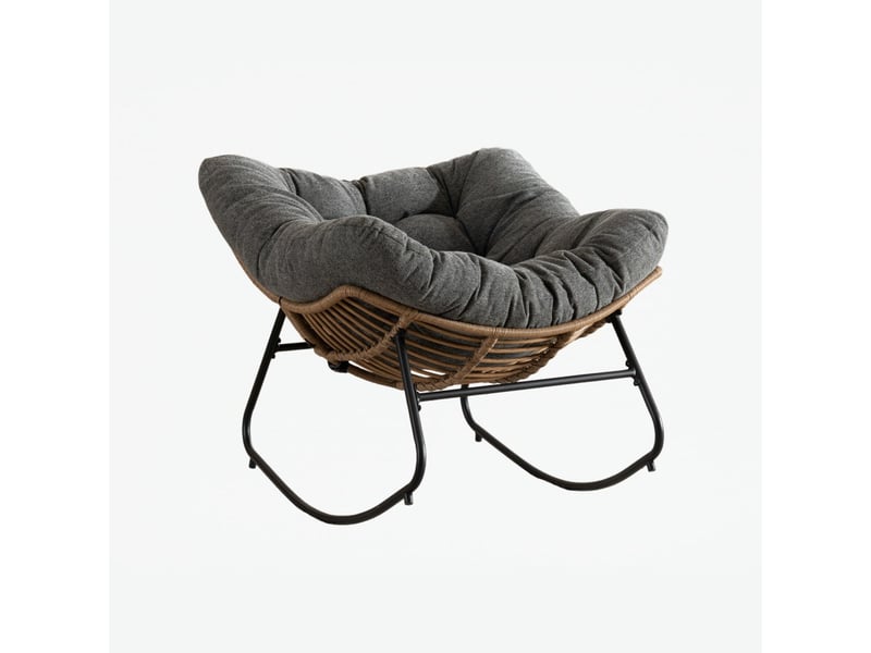  Fauteuil à bascule en chenille - 102x98x77 cm - chaise berçante ergonomique cadre métal détente salon chambre - gris  - Conforama E