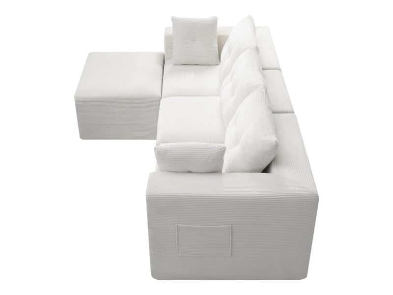 Canapé modulaire 4 places en velours côtelé avec assises profondes, poche de rangement latérale et coussins inclus  - Conforama E