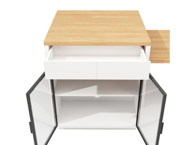  Îlot de cuisine extensible, 194,5 × 70 × 94 cm, 2 portes et 2 tiroirs, mdf, blanc, plateau extensible de 122 à 194,5 cm  - Conforama E