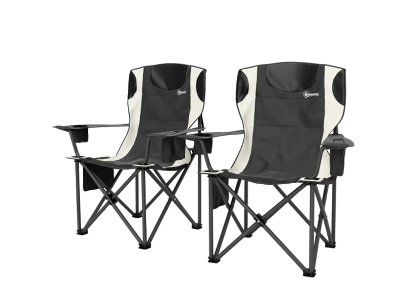  Lot de 2 fauteuils de camping pliables, accoudoirs, porte-gobelet, appui-tête, sac isotherme, 120 kg, rembourrés  - Conforama A
