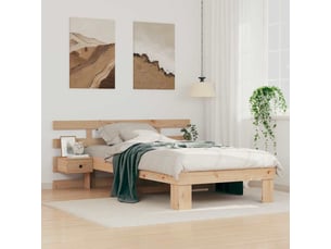 Lit adulte, lit simple, cadre de lit avec tête de lit marron 90x190cm pin massif cf3042