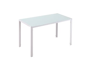 Table de salle à manger rectangulaire en verre trempé et métal, blanche, 120x60x75 cm