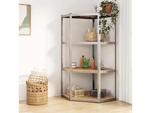 Étagère d'angle, armoire de rangement à 4 niveaux argenté acier et bois d'ingénierie cf41359