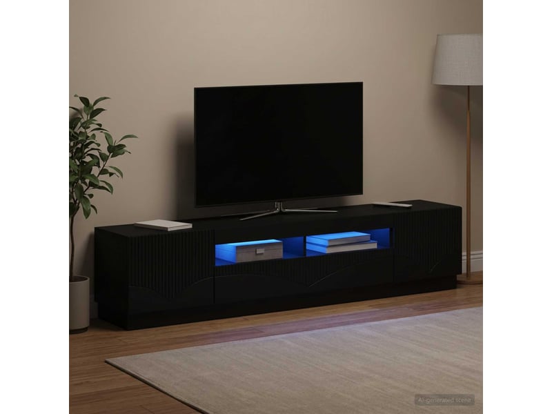  Meuble tv - banc tv - meuble de rangement led hoorn 3 pcs noir bois d'ingénierie  - Conforama B