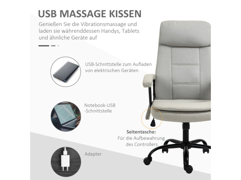  Chaise de bureau ergonomique massante, inclinable, réglable en hauteur, beige, télétravail  - Conforama E