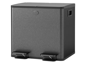 Poubelle à pédale double 2x15 l en acier inoxydable noir avec fermeture douce