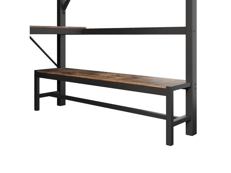  Lit mezzanine 160 x 200 cm noir en métal et mdf, bureau avec étagères, led, prises usb et type c intégrées  - Conforama E