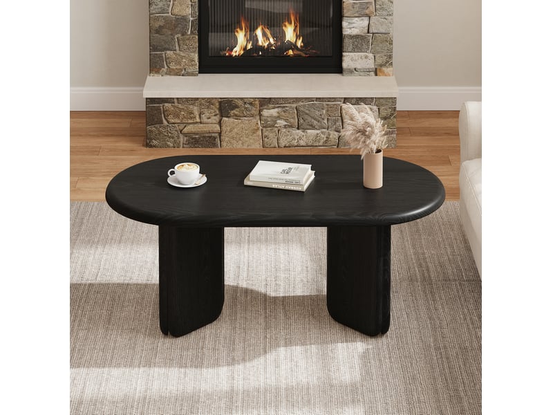  Table basse ovale avec plateau spacieux et pieds arrondis, en mdf, noire, pour salon, 99 × 50 × 40 cm  - Conforama C