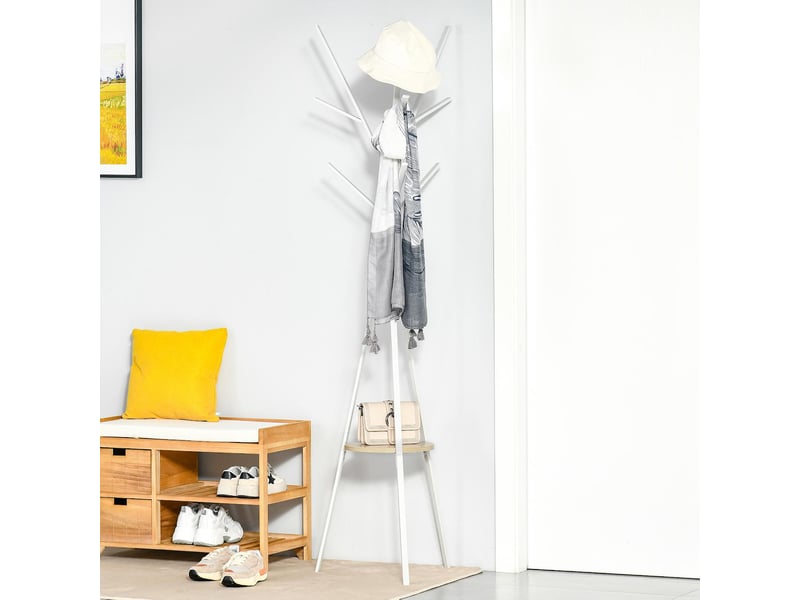  Porte-manteau avec étagère et 8 crochets en métal et mdf blanc 45x45x180 cm  - Conforama B
