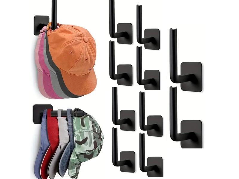  Crochet de rangement de chapeau sans poinçon, en plastique suspendu pour clés, auto-adhésif pour articles divers 10 pièce, noir  - Conforama A