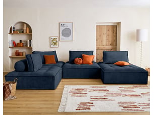 Canapé d'angle panoramique fixe BESTMOBILIER MARISOL 7 places Velours Bleu