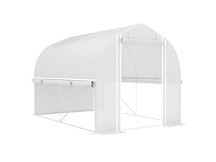 Serre tunnel de jardin 300x200x200 cm – blanche – 4 fenêtres, porte enroulable et bâche anti-uv