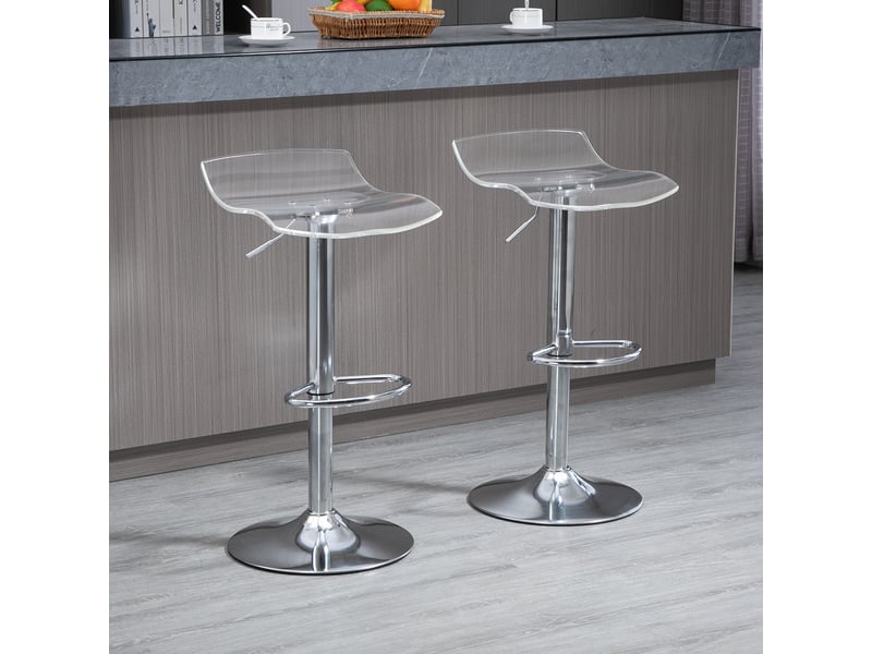  Lot de 2 tabourets de bar design contemporain assise acrylique et piètement métal - pivotant 360° - hauteur réglable avec repose-pieds - transparent  - Conforama C