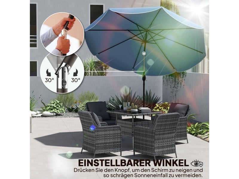  Parasol inclinable 265 x 235 cm inclinaison à 3 positions manivelle 8 baleines bleu ciel  - Conforama E