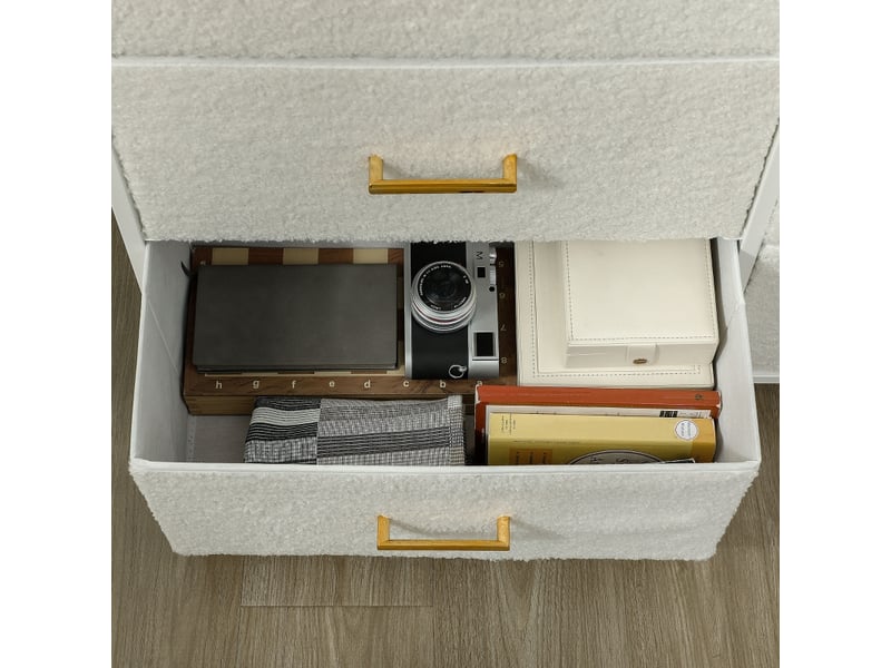  Commode,100x30x99 cm,9 tiroirs,tissu,blanc crème  - Conforama D