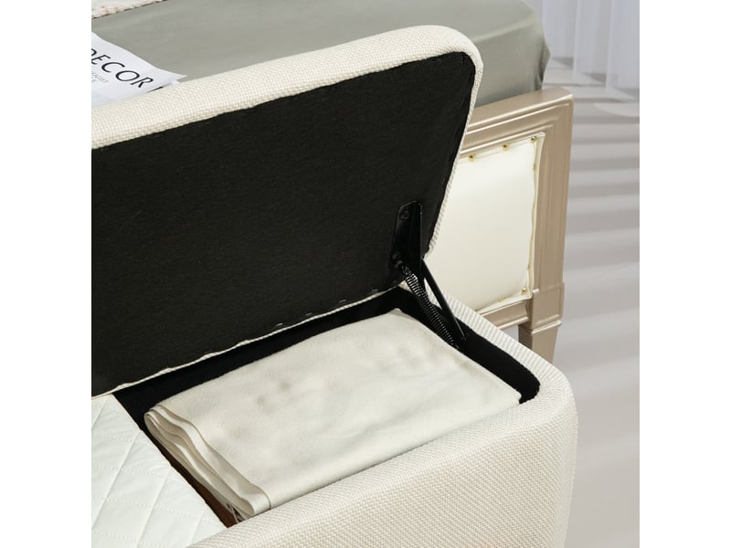  Banc coffre 111x44x44,5 cm, banc de lit, rangement discret, assise confortable, polyester, pour chambre et salon, beige  - Conforama E