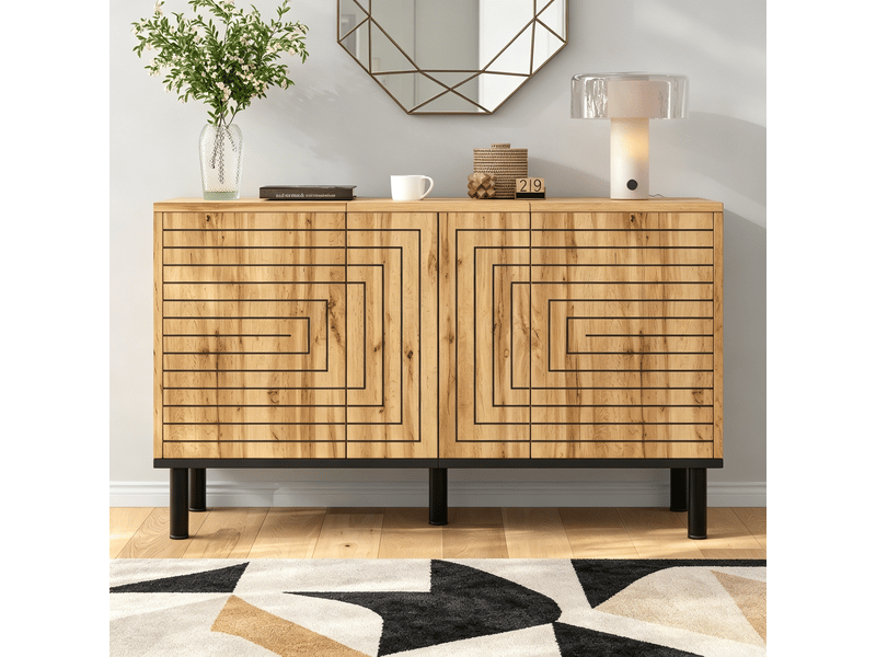  Buffet bois naturel meuble de rangement 3 portes 120x35x68 cm  - Conforama W