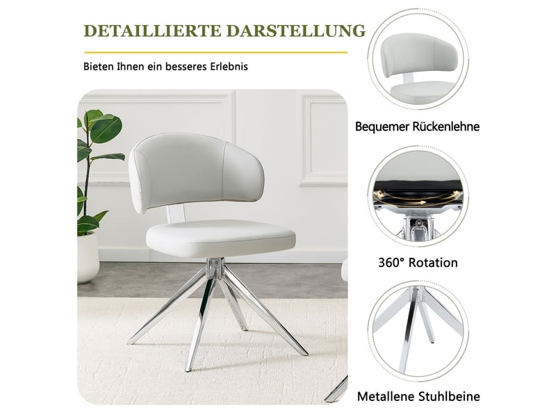  Chaise design moderne piètement en métal rembourrage confortable pivotante à 360°  - Conforama E