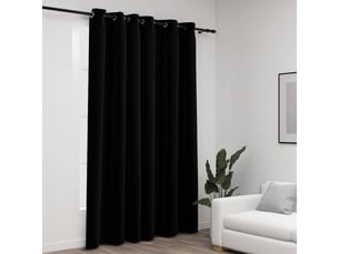 Rideau occultant, rideau black-out aspect de lin avec œillets noir 290x245 cm cf43943