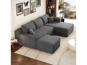 Canapé d'angle compressé droit fixe <strong></strong> <strong>Bliss Lite</strong> 3 + 1 places Velours côtelé gris