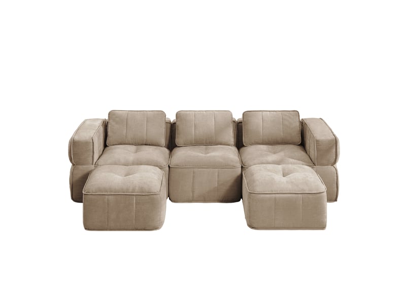  Canapé modulable en u modenvie 3 places avec 2 poufs, mousse haute densité 32d, assise profonde, tissu polyester sable, sans montage, 271 x 162 x 67 cm  - Conforama A