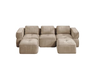 Canapé modulable en u modenvie 3 places avec 2 poufs, mousse haute densité 32d, assise profonde, tissu polyester sable, sans montage, 271 x 162 x 67 cm