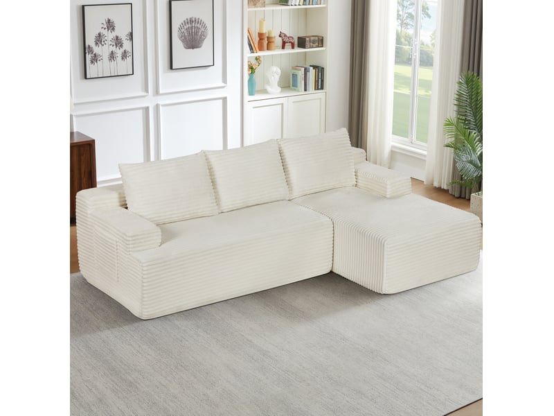 Canapé d'angle convertible 238x152x66 cm – beige – 4 places – assise profonde, modulaire et sans montage - Conforama B